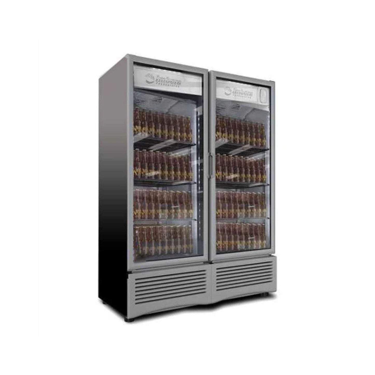ENFRIADOR CERVECERO NEGRO CON 10 PARRILLAS CON CAPACIDAD DE 1.187 M³, 2 PUERTAS DE CRISTAL, LUZ LED, MODELO CCV900