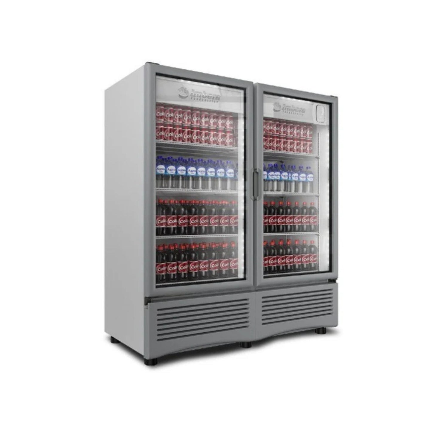 ENFRIADOR VERTICAL DE 8 PARRILLAS CON CAPACIDAD DE 0.99 M³, 2 PUERTAS DE CRISTAL, LUZ LED MODELO VRD35