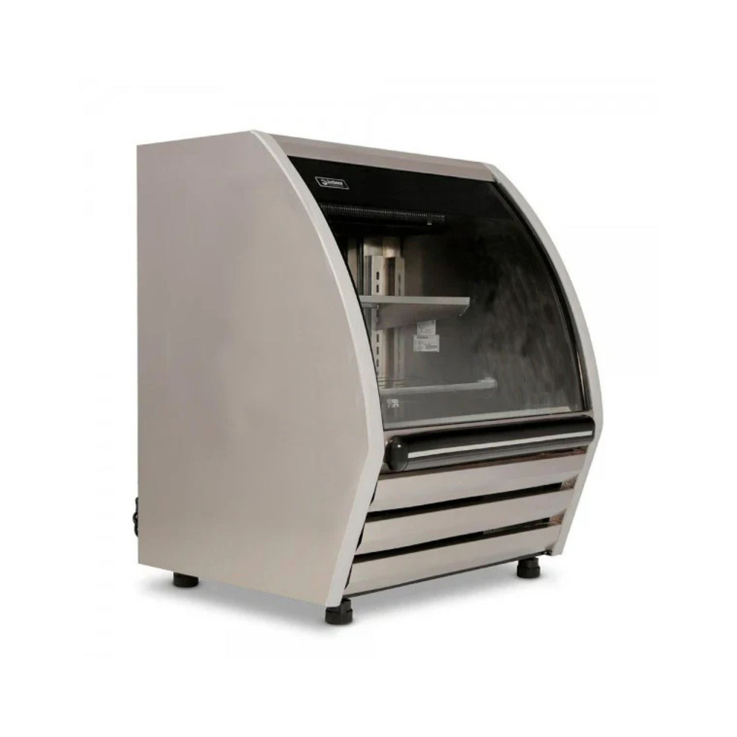 VITRINA CREMERA ACERO INOXIDABLE CON 2 PARRILLAS CON CAPACIDAD DE 0.227 M³ CRISTAL CURVO MODELO PHS-8AI