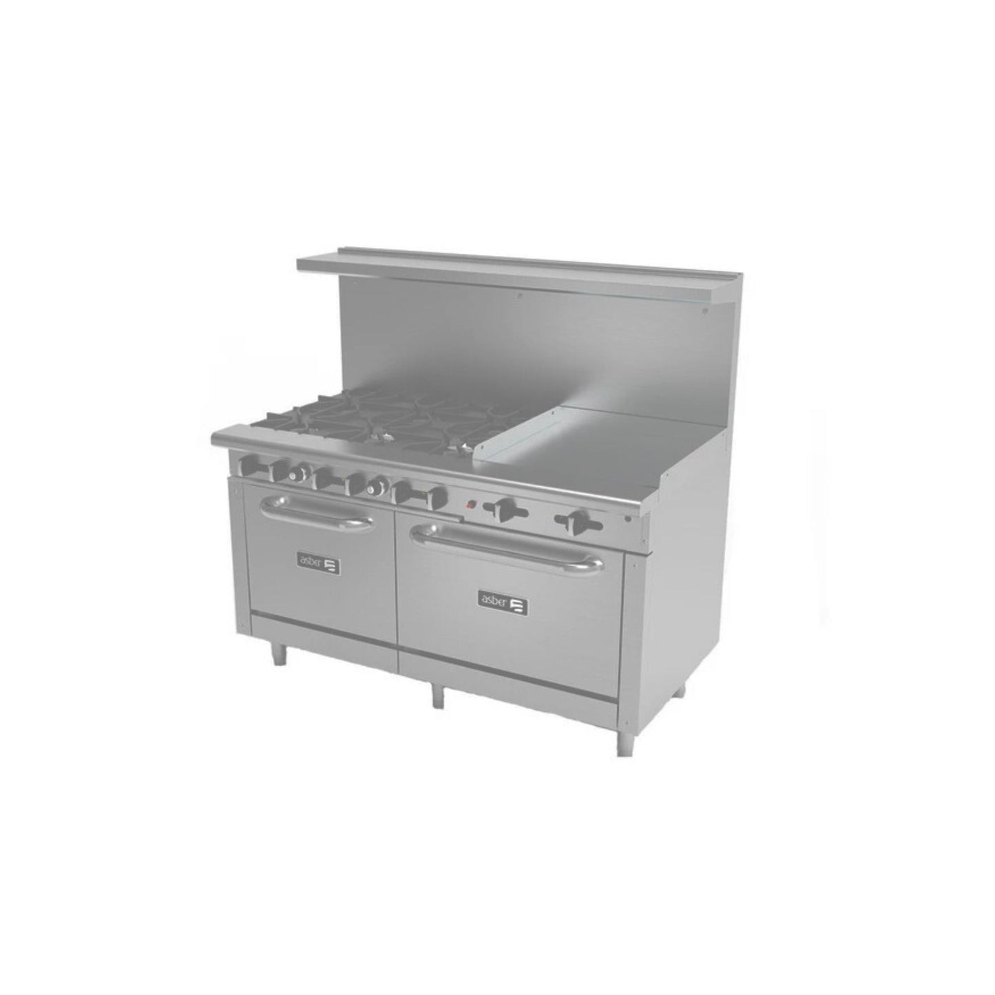 ESTUFA COMBINADA CON 2 HORNOS Y PLANCHA, 24" PARRILLA, 60" PLANCHA, 280 BTU TOTAL, 1524 X 823 X 943 MM GAS NATURAL MODELO AEMR-2-G24-B6-60-H