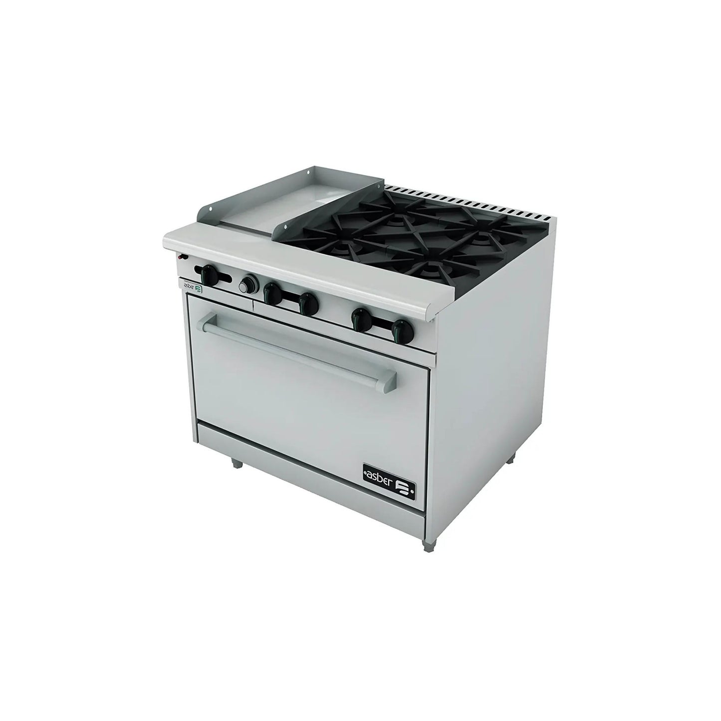 ESTUFA COMBINADA CON HORNO Y PLANCHA, 12" PARRILLA, 36" PLANCHA, 170 BTU TOTAL, 914 X 823 X 943 MM GAS NATURAL MODELO AEMR-G12-B4-36