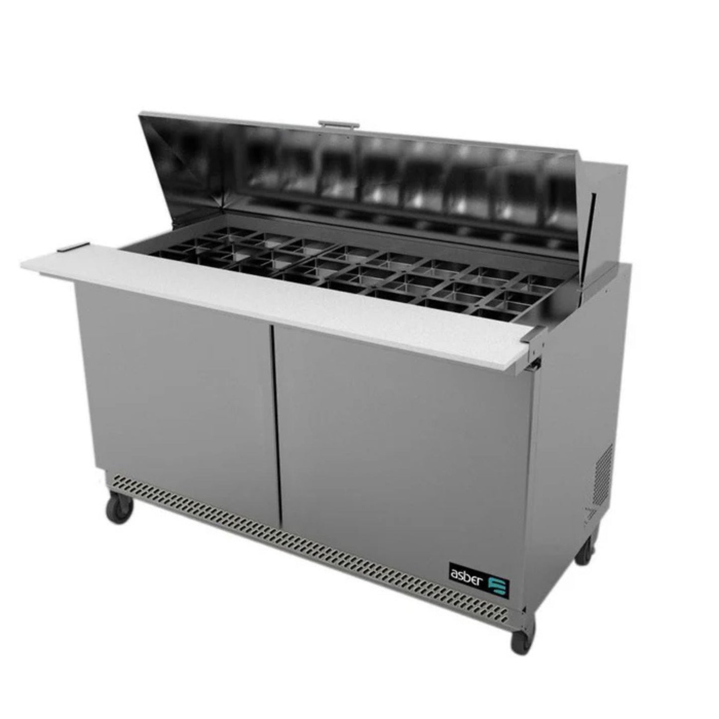 MESA REFRIGERADA 2 PUERTAS, 2 PARRILLAS, 16.8 FT³, 24 INSERTOS MODELO APTM-60-24 HC