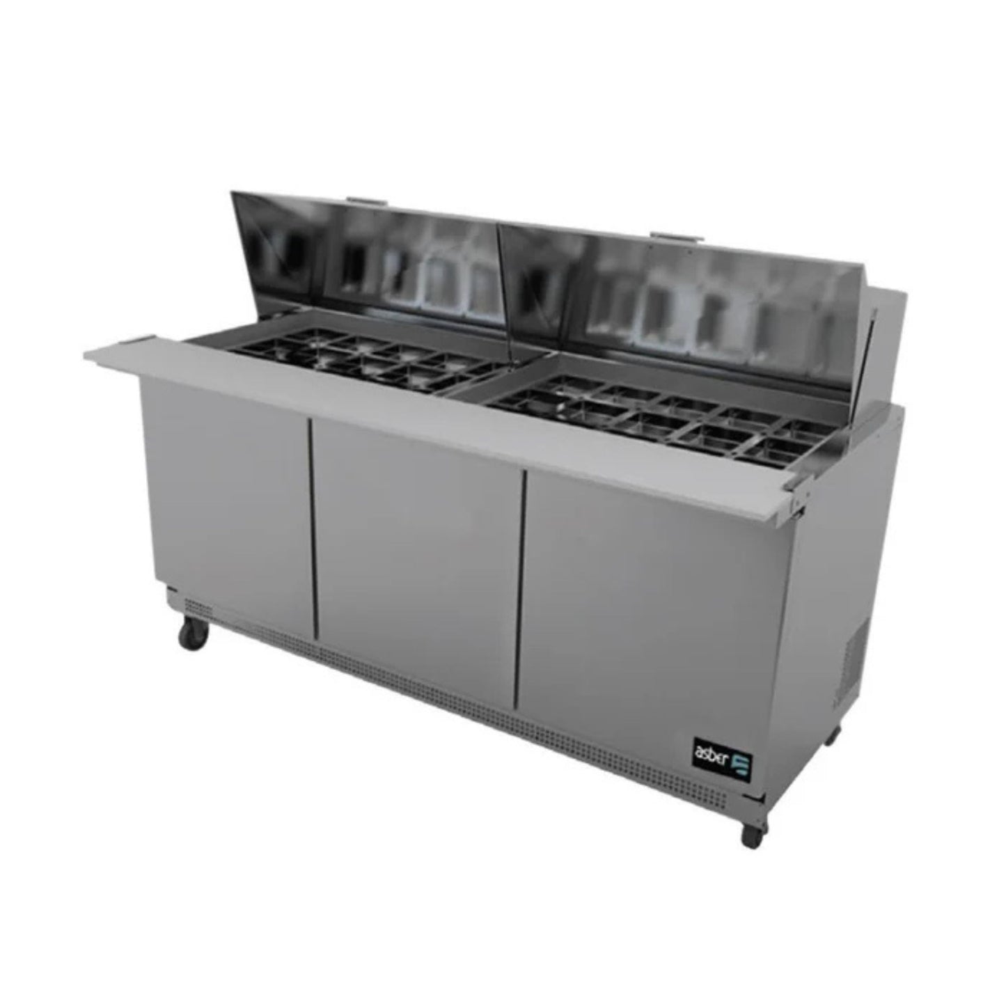 MESA REFRIGERADA 3 PUERTAS, 3 PARRILLAS, 20.6 FT³, 30 INSERTOS MODELO APTM-72-30 HC