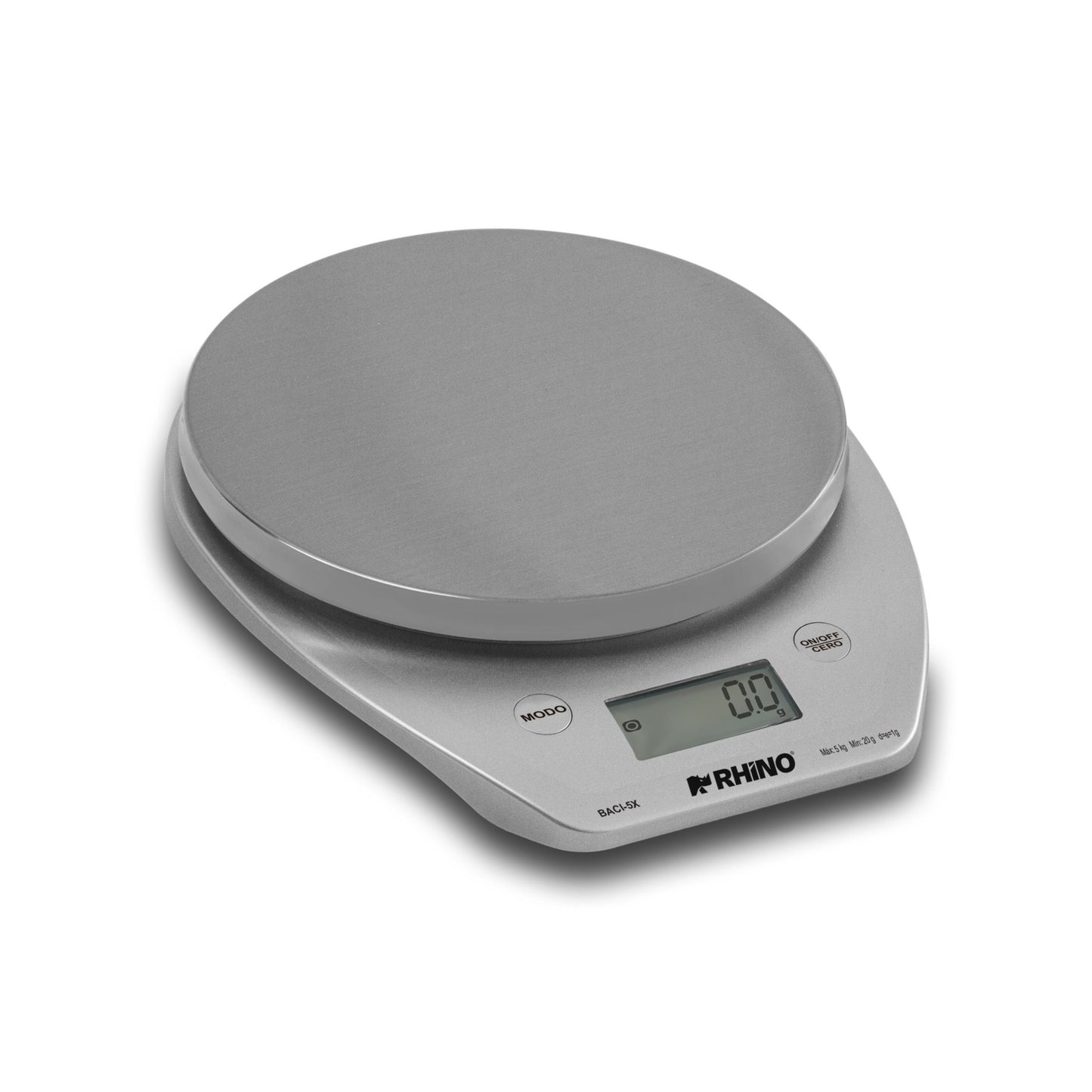 BÁSCULA DE COCINA 5KG / 1G, CÁLCULO DE VOLUMEN, PESA EN G, LB Y OZ, PLATO ACERO INOXIDABLE 15CM, BLUETOOTH PARA APP NUTRIDAYS MODELO BACI-5X