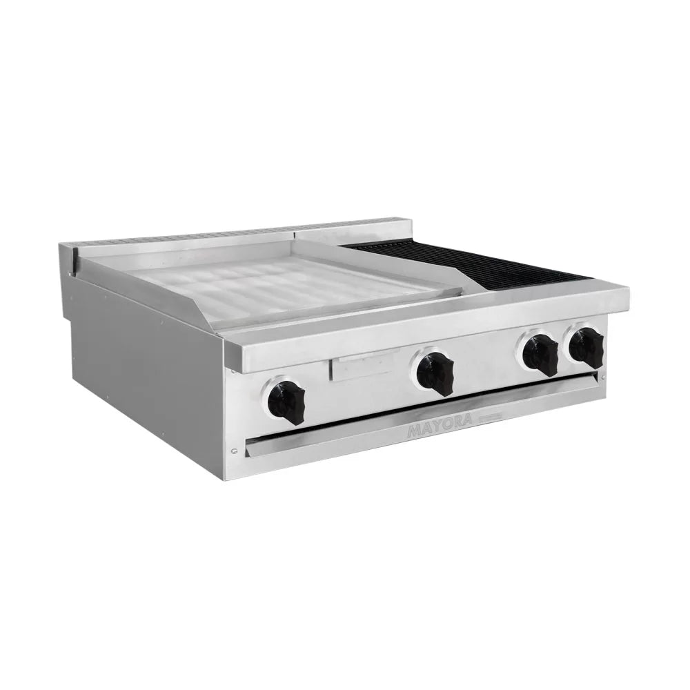ESTUFA MODULAR CON 2 ESPACIOS DE PLANCHA Y 1 ESPACIO DE ASADOR EN ACERO INOXIDABLE MODELO CG30171