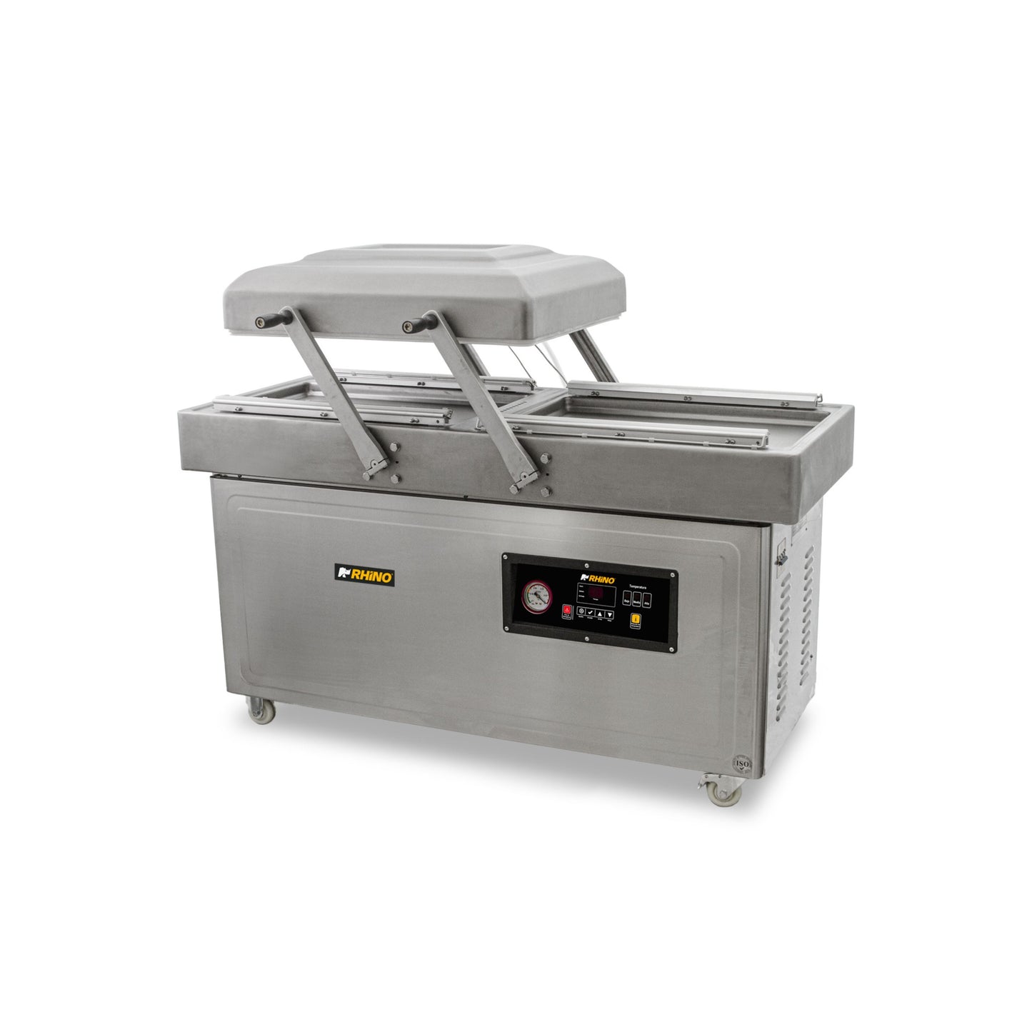 EMPACADORA AL VACÍO DOBLE CÁMARA, 4 BARRAS 59CM, BOMBA 60M³/H, ACERO INOXIDABLE, RUEDAS CON FRENO MODELO EVAC-60