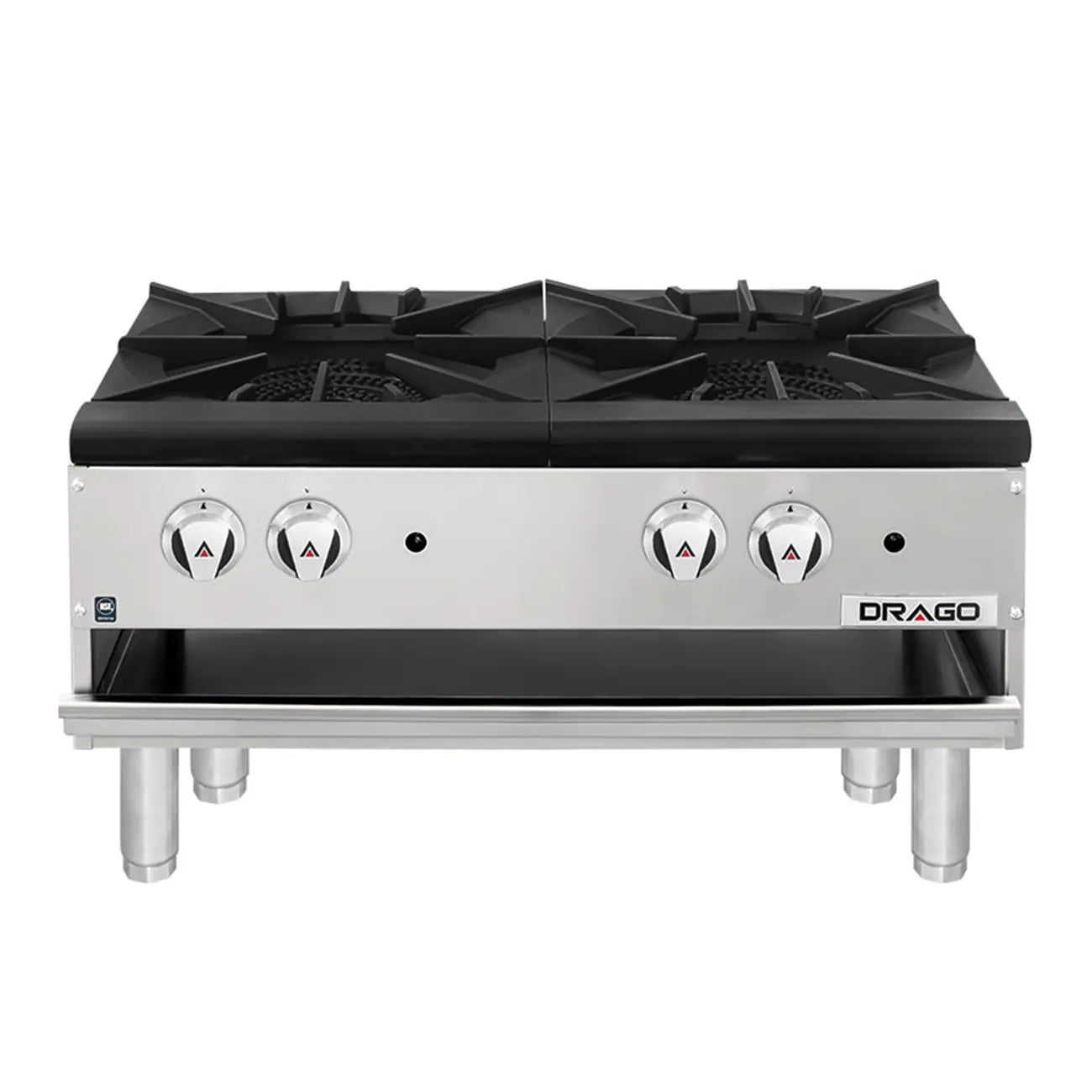 ESTUFÓN 2 SECCIONES HORIZONTAL, PATAS CORTAS, GAS NATURAL MODELO GNFO-02-HLH