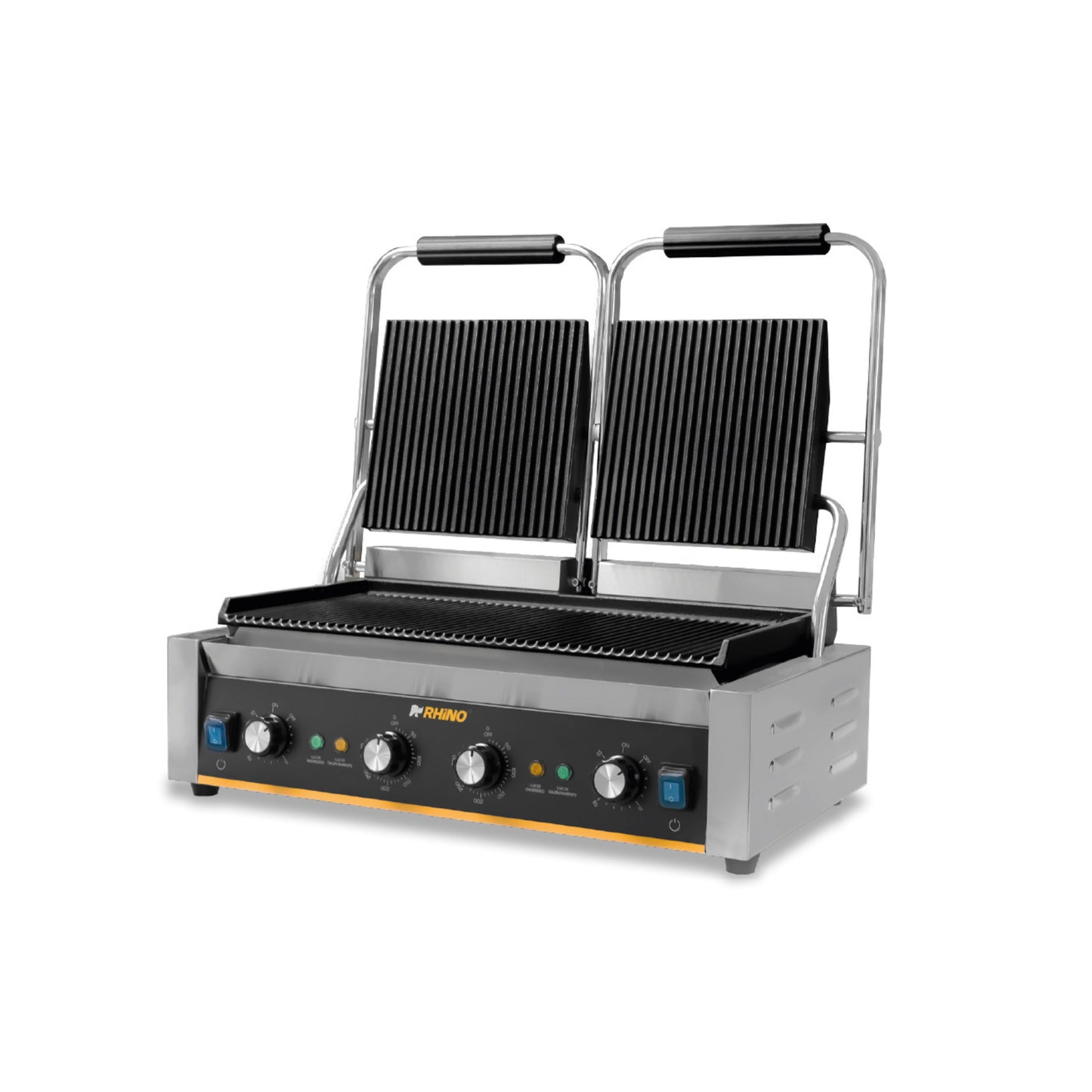 PLANCHA PANINI 36,000W, HIERRO FUNDIDO, REGULADOR TIEMPO/TEMP, ACERO INOXIDABLE, INTERRUPTOR POR PARRILLA MODELO PLANPA-3600