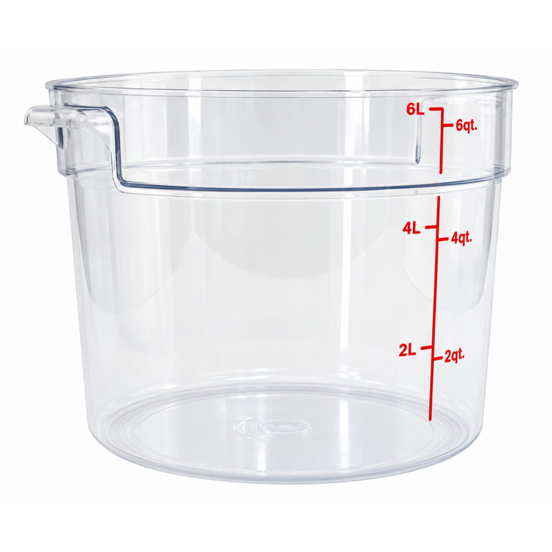 RECIPIENTE DE POLICARBONATO GRADUADO REDONDO, CAPACIDAD DE 6 QT. MODELO REPORE-6