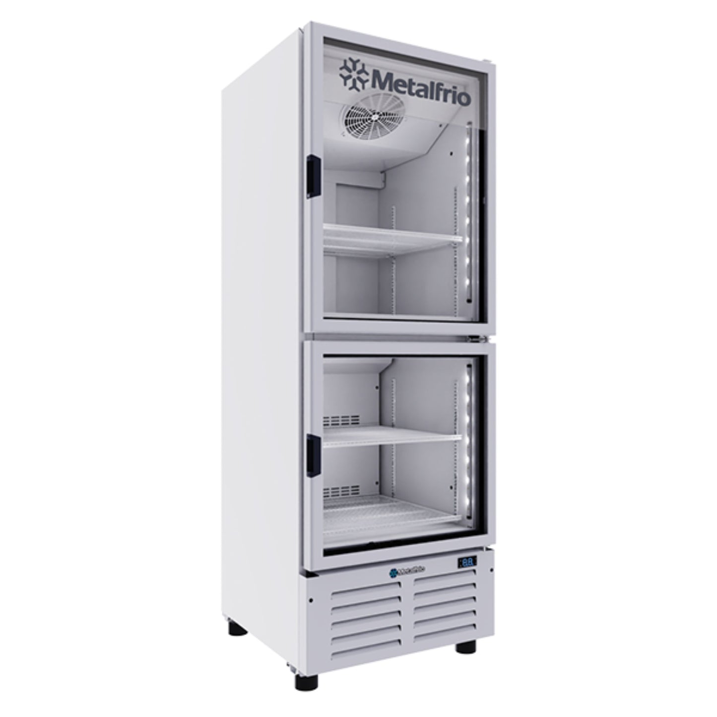 CONSERVADOR VERTICAL CON CAPACIDAD DE 19 PIES³ (0.538 m³) CON 2 COMPARTIMENTOS, CONGELADOR SUPERIOR Y ENFRIADOR INFERIOR, 2 PUERTAS DE CRISTAL, CON 4 PARRILLAS MODELO VFH20