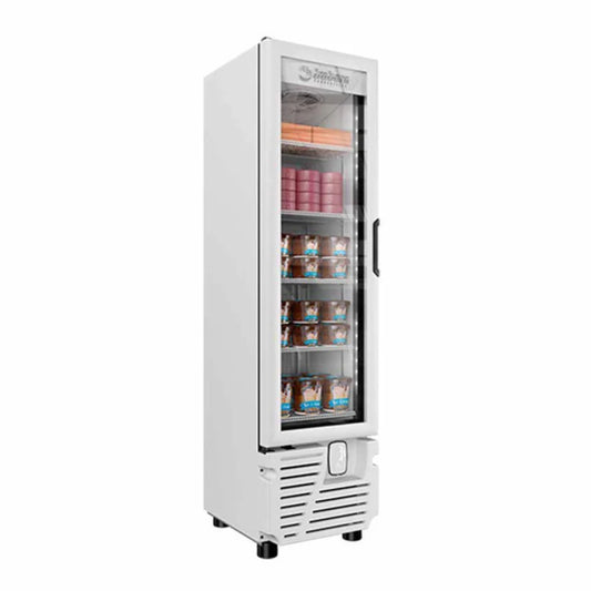 CONGELADOR VERTICAL BLANCO CON 5 PARRILLAS CON CAPACIDAD DE 0.227 M³, 1 PUERTA DE CRISTAL, LUZ LED MODELO VFS08