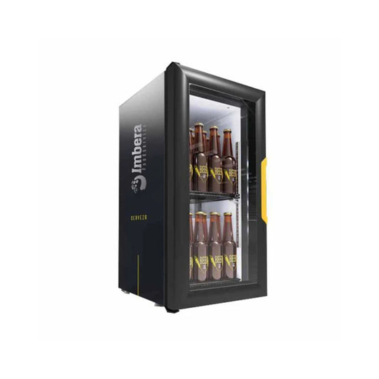 ENFRIADOR CERVECERO NEGRO CON 2 PARRILLAS CON CAPACIDAD DE 0.042 M³, 1 PUERTA DE CRISTAL, LUZ LED MODELO CCV24