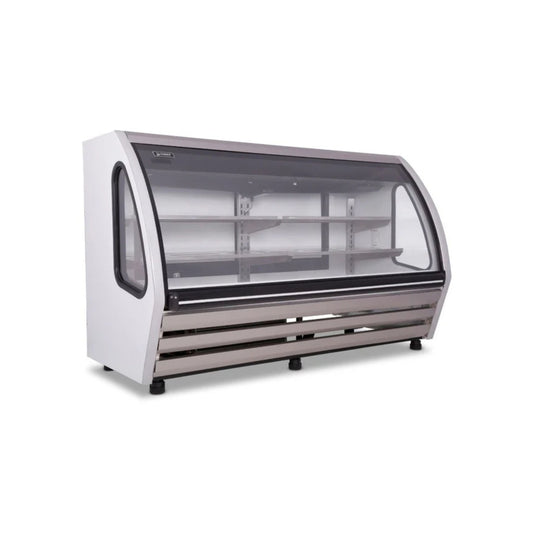 VITRINA CARNICERA ACERO INOXIDABLE CON 4 PARRILLAS CON CAPACIDAD DE 0.510 M³ CRISTAL CURVO MODELO BHS200C-I