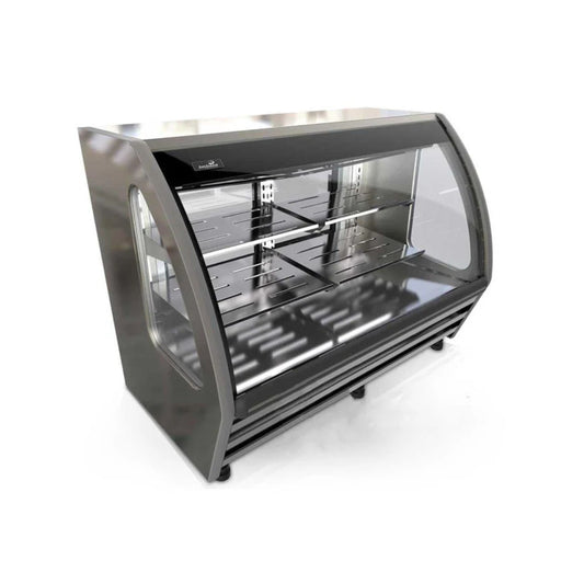 VITRINA CREMERA ACERO INOXIDABLE CON 4 PARRILLAS CON CAPACIDAD DE 0.340 M³ CRISTAL CURVO MODELO BHS150-I
