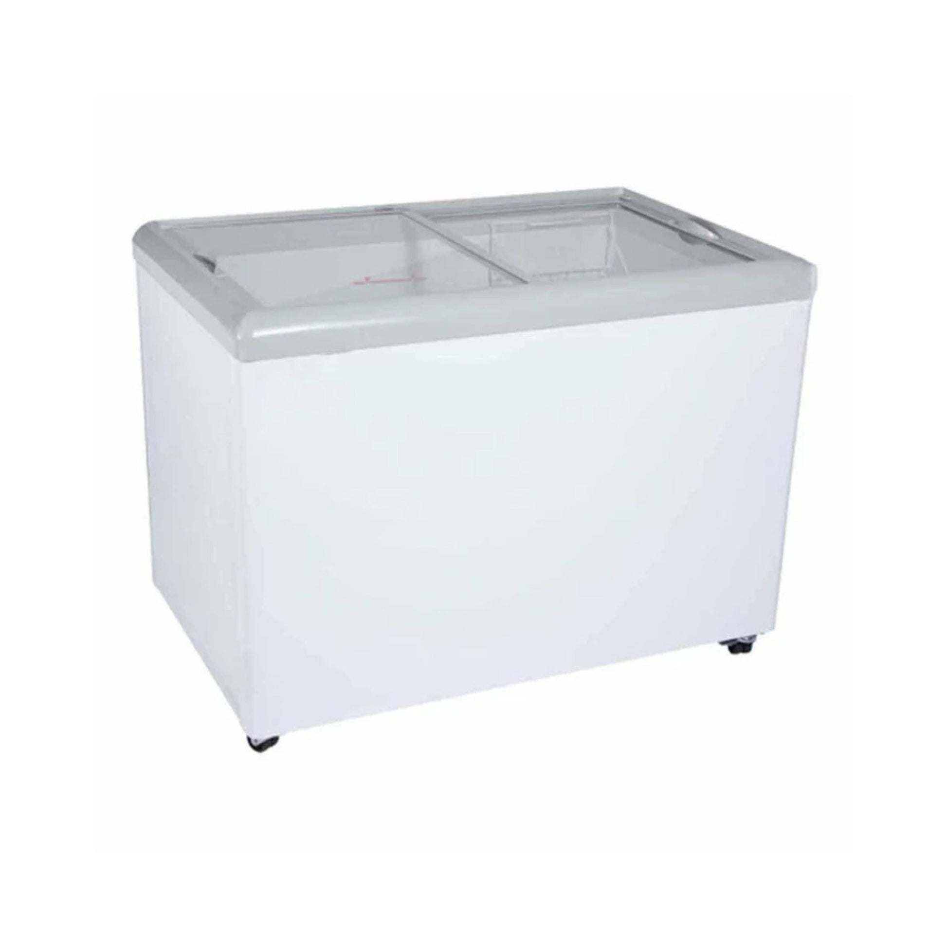 CONGELADOR HORIZONTAL PUERTA DE CRISTAL BLANCO CON 1 CANASTILLA CON CAPACIDAD DE 0.397 M³, TAPA DE CRISTAL CURVO, MODELO HF14 ST