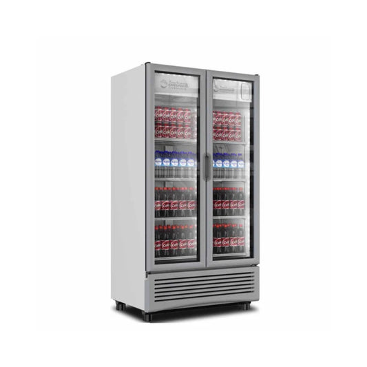 ENFRIADOR VERTICAL DE 8 PARRILLAS CON CAPACIDAD DE 0.74 M³, 2 PUERTAS DE CRISTAL, LUZ LED MODELO VRD26