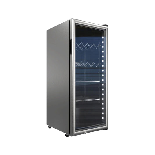 HOME COOLER GRIS CON 4 PARRILLAS CON CAPACIDAD DE 0.042 M³, 1 PUERTA DE CRISTAL, LUZ LED MODELO VRS04