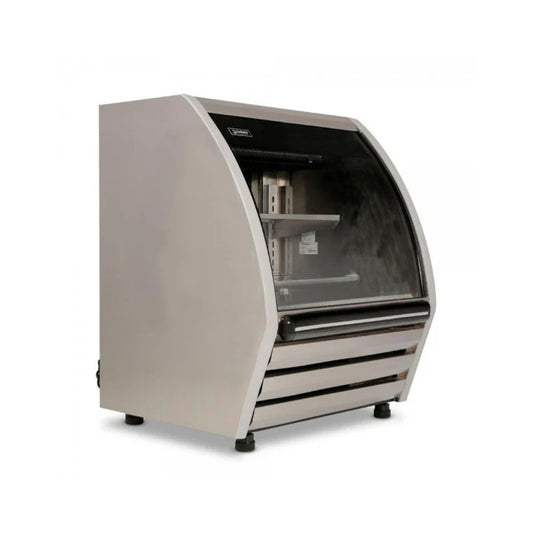 VITRINA CREMERA ACERO INOXIDABLE CON 2 PARRILLAS CON CAPACIDAD DE 0.227 M³ CRISTAL CURVO MODELO PHS-8AI