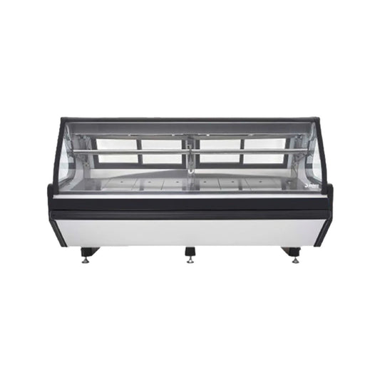 VITRINA CARNICERA BLANCO CON MOSAICO NEGRO CON 2 PARRILLAS CON CAPACIDAD DE 1.120 M³ CRISTAL CURVO MODELO VMCA-250