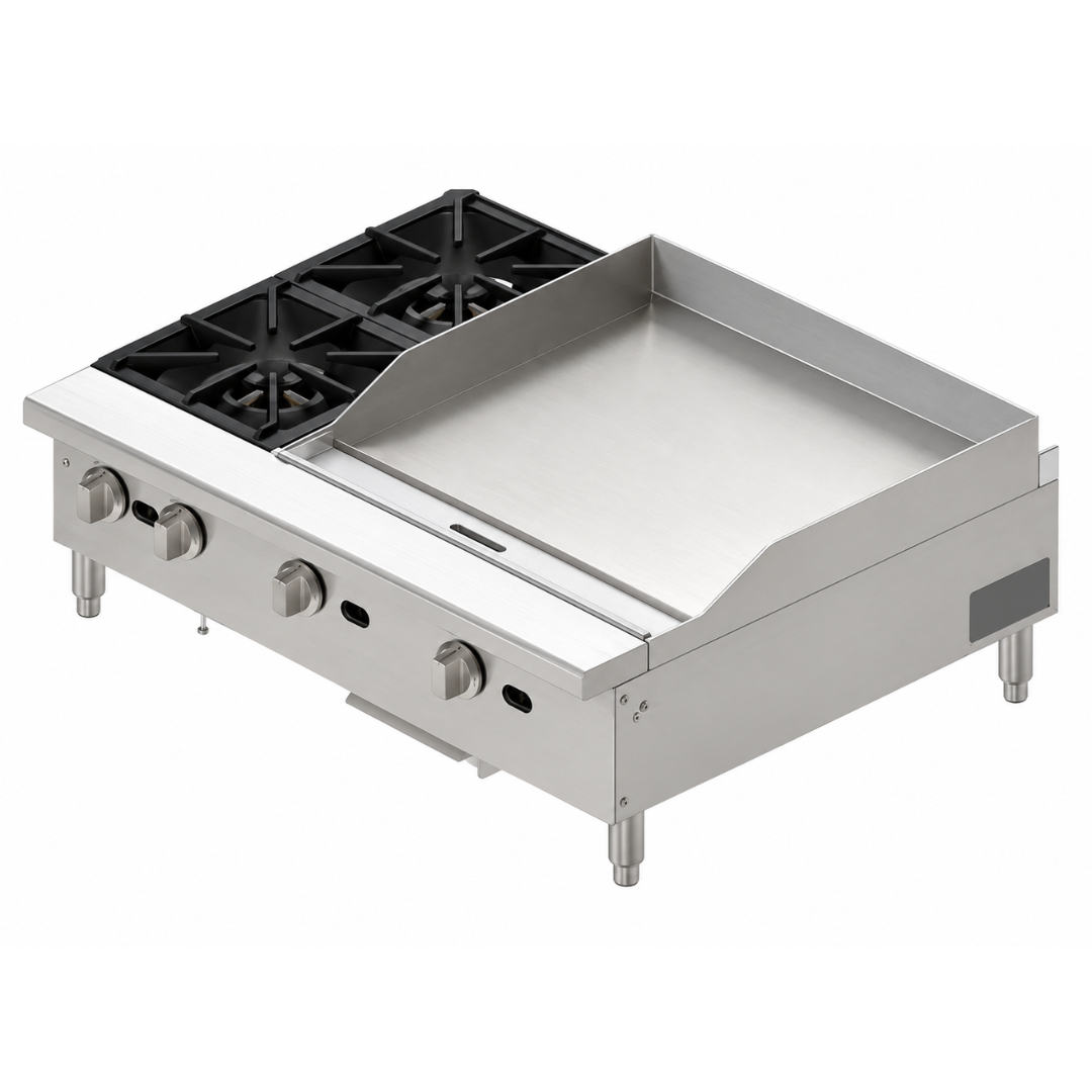 PARRILLA Y PLANCHA CON PERILLAS ERGONÓMICAS, EN ACERO INOXIDABLE CON CHAROLA PARA RESIDUOS MODELO PPAP-2Q