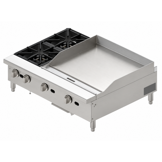 PARRILLA Y PLANCHA CON PERILLAS ERGONÓMICAS, EN ACERO INOXIDABLE CON CHAROLA PARA RESIDUOS MODELO PPAP-2Q