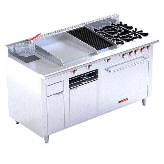 ESTUFA DE 4 QUEMADORES FREIDORA 3 L, PLANCHA, GRATINADOR MULTIPLE DE PISO MГЃSTER