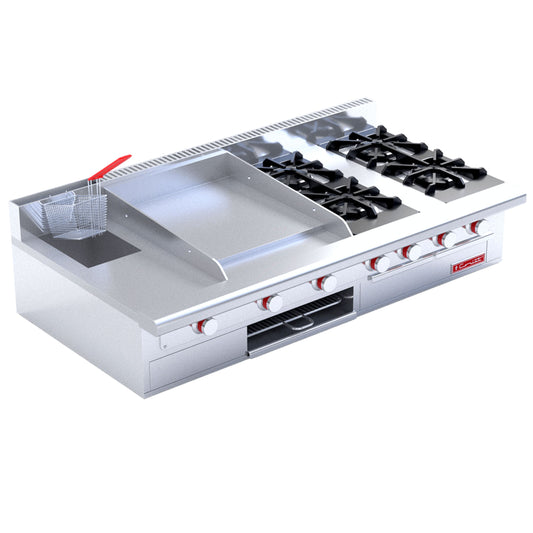 ESTUFA DE 4 QUEMADORES CON FREIDORA 3L Y PLANCHA CON GRATINADOR MULTICHEF DE MESA MASTER