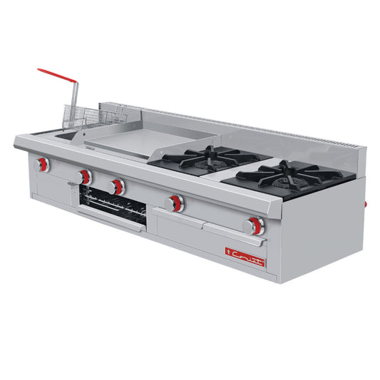 ESTUFA DE 2 QUEMADORES CON FREIDORA 3 L Y PLANCHA CON GRATINADOR PREMIUM DE PISO