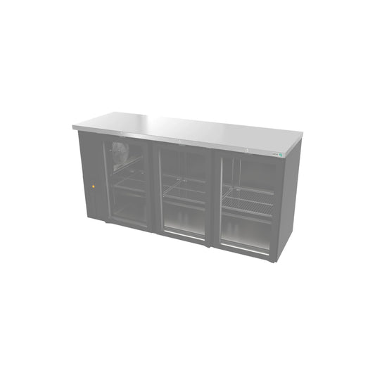REFRIGERADOR CONTRABARRA 24-72 PIES³, PUERTA DE CRISTAL, ACERO INOXIDABLE MODELO ABBC-24-72-G HC