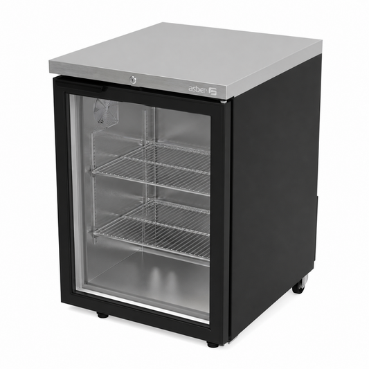 REFRIGERADOR DE CONTRA BARRA EN VINYL NEGRO 1 PUERTA DE CRISTAL ABBC 23 G HC