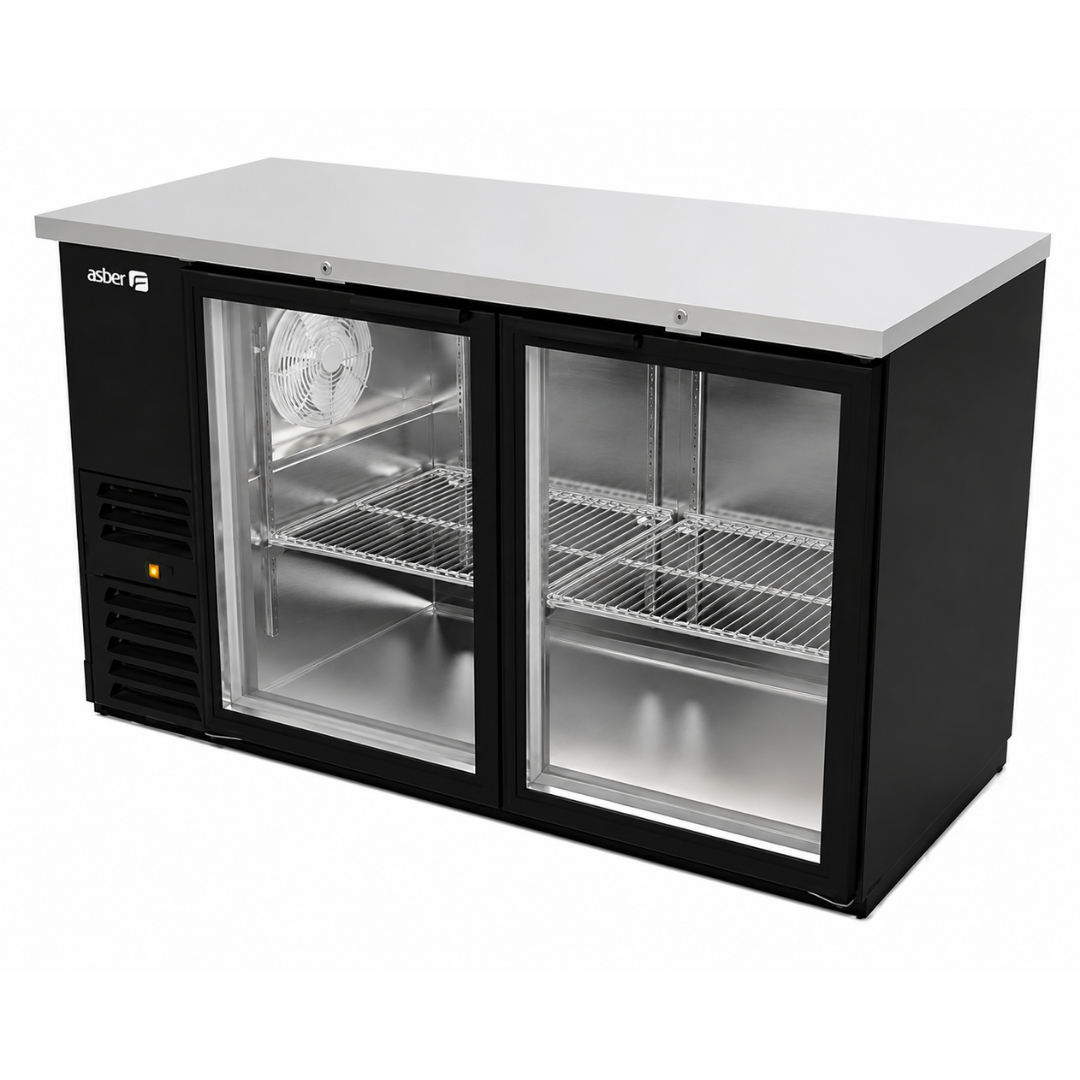 REFRIGERADOR DE CONTRA BARRA EN VINYL NEGRO 2 PUERTAS DE CRISTAL ABBC 68 G HC