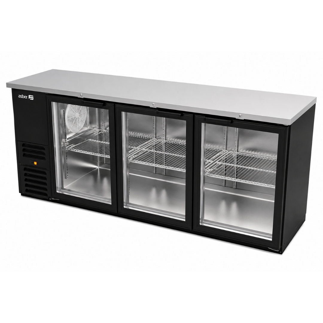 REFRIGERADOR DE CONTRA BARRA EN VINYL NEGRO 3 PUERTAS DE CRISTAL ABBC 94 G HC