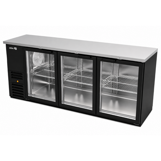 REFRIGERADOR DE CONTRA BARRA EN VINYL NEGRO 3 PUERTAS DE CRISTAL ABBC 94 G HC