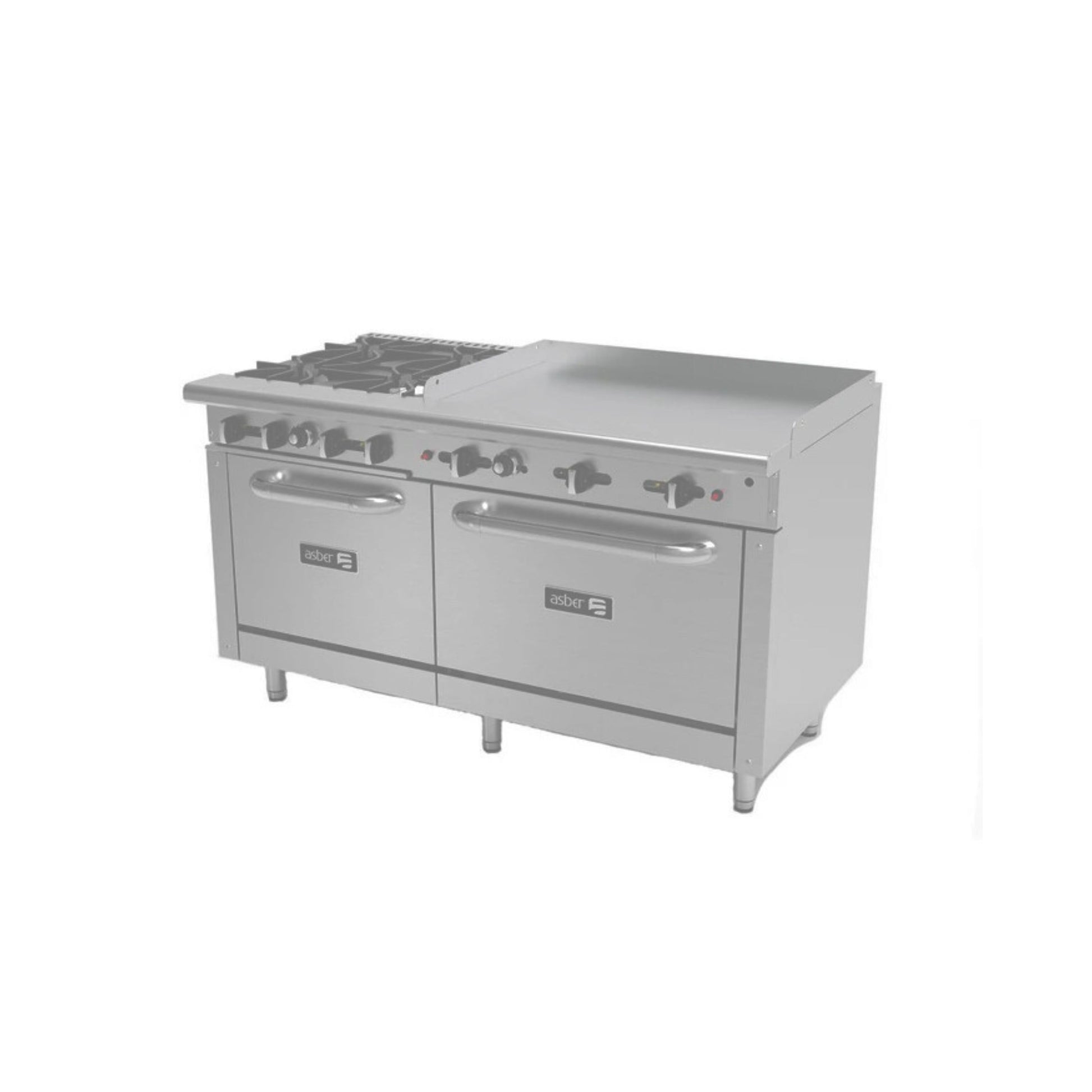 ESTUFA COMBINADA CON 2 HORNOS Y PLANCHA, 36" PARRILLA, 60" PLANCHA, 240 BTU TOTAL, 1524 X 823 X 943 MM GAS NATURAL MODELO AEMR-2-G36-B4-60-H