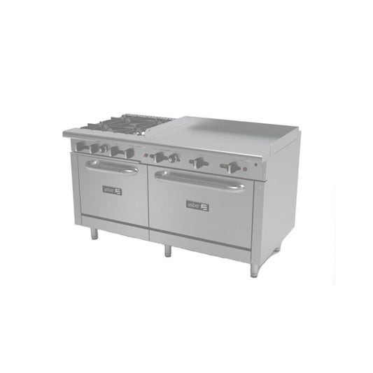ESTUFA COMBINADA CON 2 HORNOS Y PLANCHA, 36" PARRILLA, 60" PLANCHA, 240 BTU TOTAL, 1524 X 823 X 943 MM GAS NATURAL MODELO AEMR-2-G36-B4-60-H