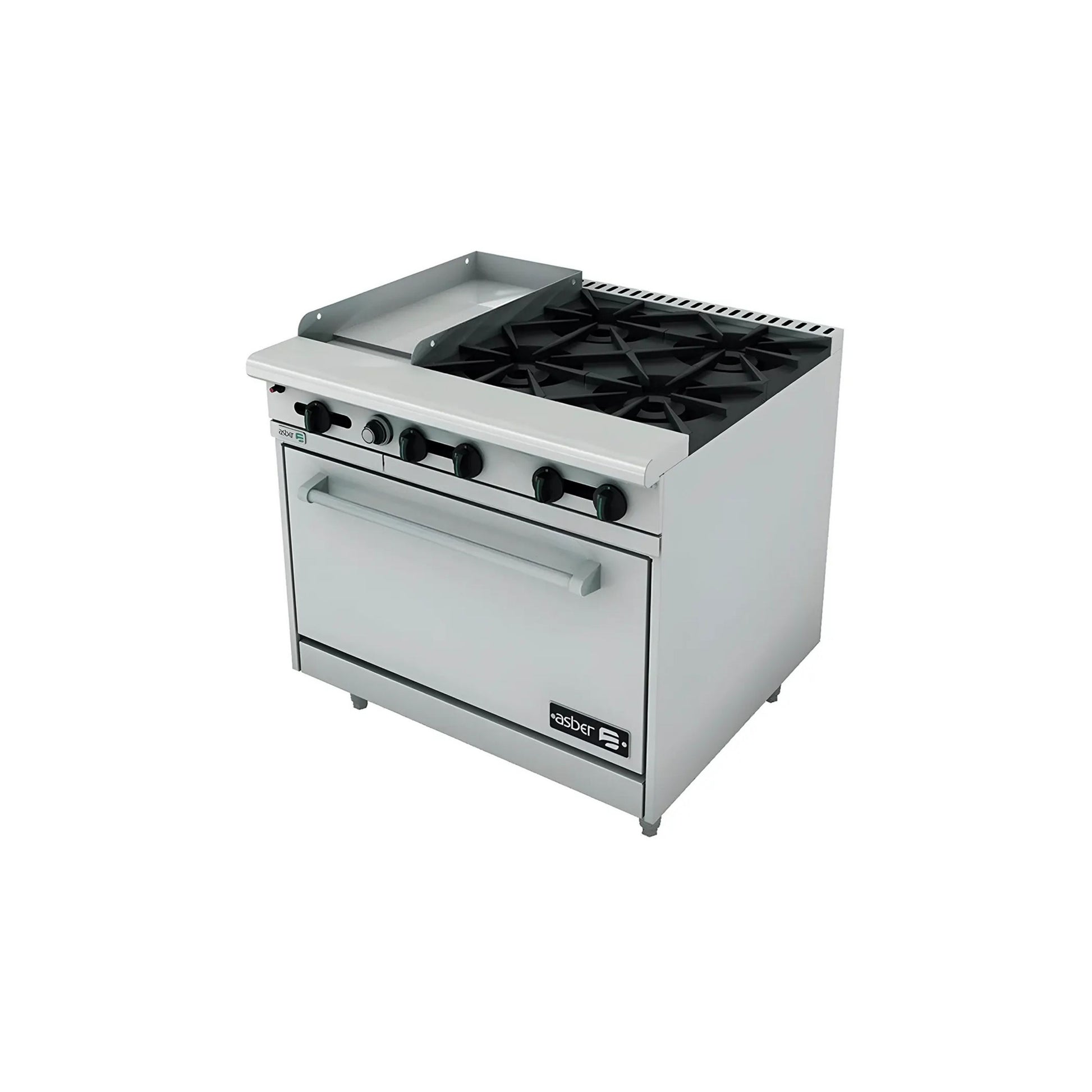 ESTUFA COMBINADA CON HORNO Y PLANCHA, 12" PARRILLA, 36" PLANCHA, 170 BTU TOTAL, 914 X 823 X 943 MM GAS LP MODELO AEMR-G12-B4-36 G