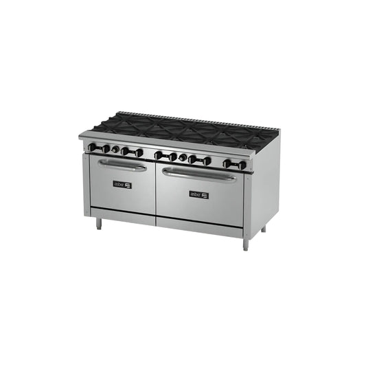 ESTUFA ASBER 2 HORNOS, 10 QUEMADORES 60" PARRILLA, 360 BTU TOTAL, 1524 X 823 X 902 MM MODELO GAS NATURAL AER-2-B10-60