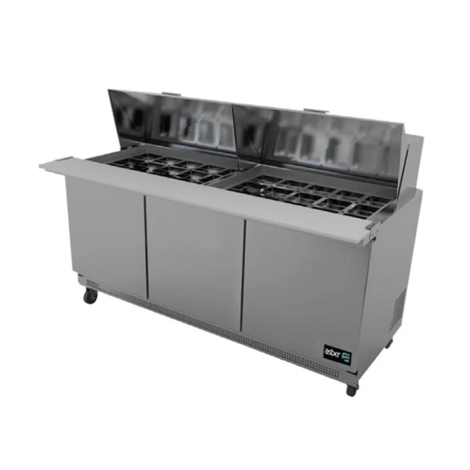MESA REFRIGERADA 3 PUERTAS, 3 PARRILLAS, 20.6 FT³, 30 INSERTOS MODELO APTM-72-30 HC
