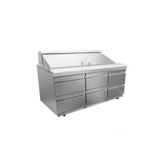 MESA REFRIGERADA 0 PUERTAS, 6 CAJONES, 25.4 FT³, 18 INSERTOS MODELO APTS-72-18-D6 P HC