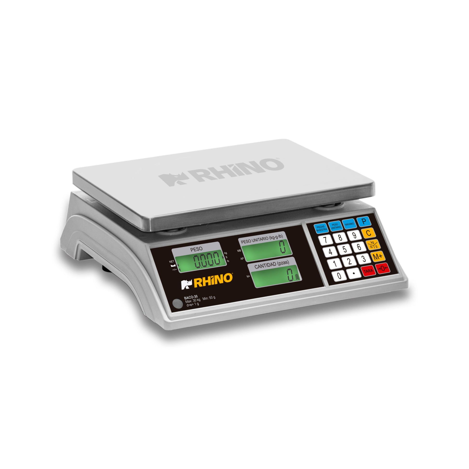 BÁSCULA CONTADORA 30KG / 1G, CONTADORA DE PIEZAS, TARA Y MUESTRA POR TECLADO, BACKLIGHT, PLATO ACERO INOXIDABLE 28.5 X 24CM MODELO BACO-30