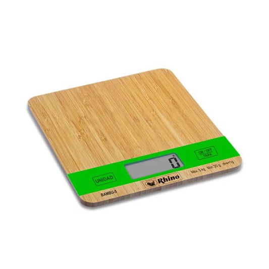 BÁSCULA PARA COCINA 5KG / 1G, CÁLCULO DE VOLUMEN, PESA EN G, LB Y OZ, BOTONES TOUCH, PLATO DE BAMBÚ 21.8 X 18.8CM MODELO BAMBU-5