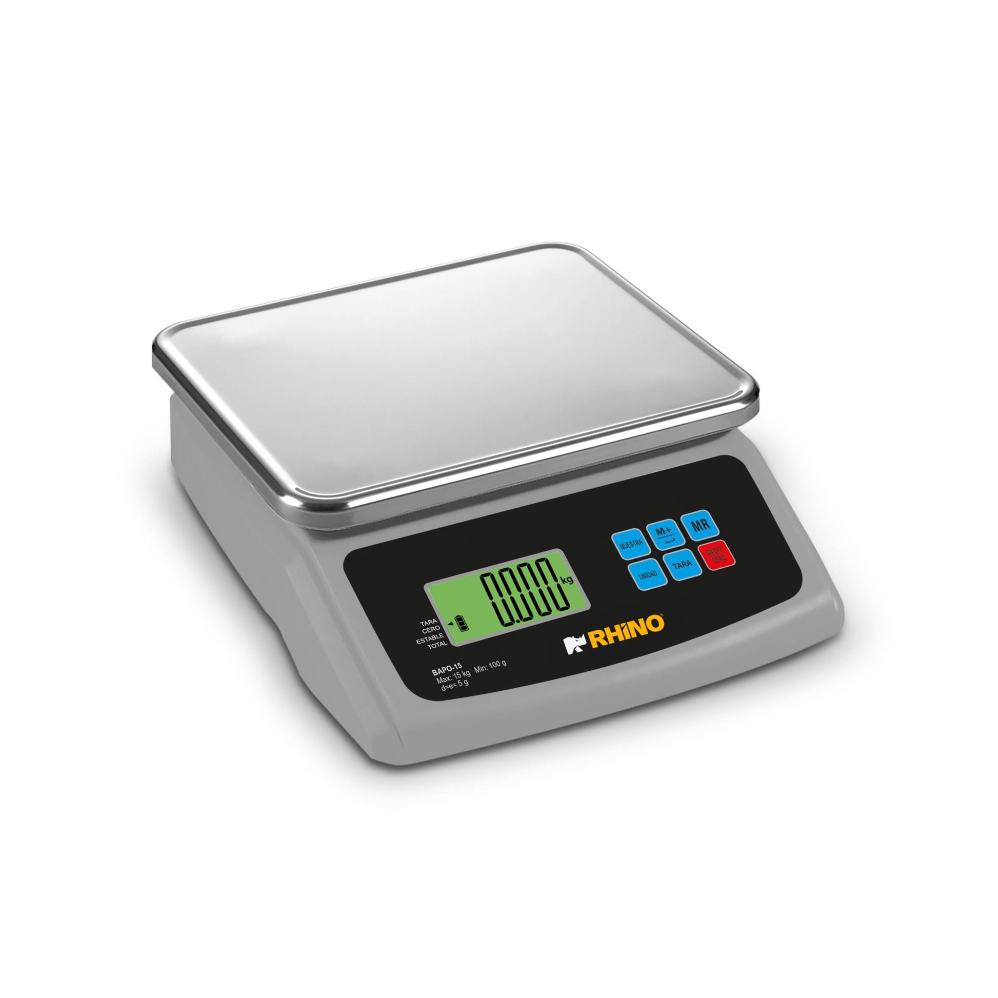 BÁSCULA PORCIONADORA 15KG, CÁLCULO DE PORCIONES Y CONTADORA, PLATO ACERO INOXIDABLE 24 X 20CM MODELO BAPO-15