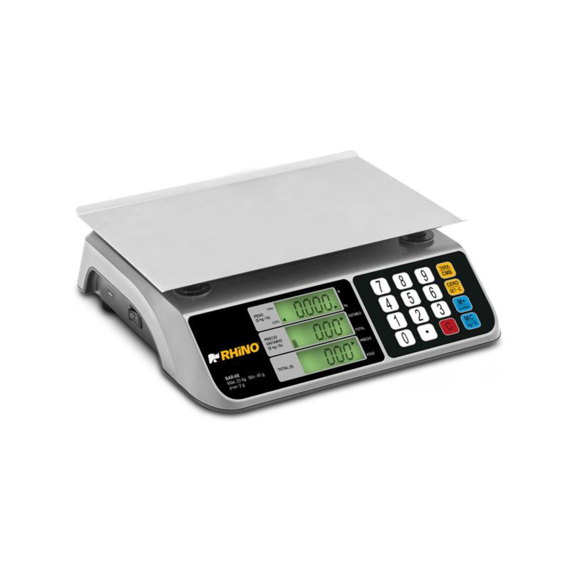 BÁSCULA DE MOSTRADOR, 20KG / 2G, CONTADORA DE PIEZAS, CÁLCULO DE CAMBIO, BACKLIGHT, USB PARA PC, BATERÍA 300H, PLATO ACERO INOXIDABLE 28 X 20CM MODELO BAR-6X