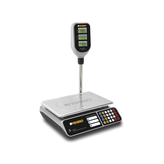 BÁSCULA DE MOSTRADOR, 40KG / 2G, CAJA REGISTRADORA, TORRETA, 3 MEMORIAS, BACKLIGHT, BATERÍA 300H, PLATO ACERO INOXIDABLE 35.5 X 23.5CM MODELO BAR-8T