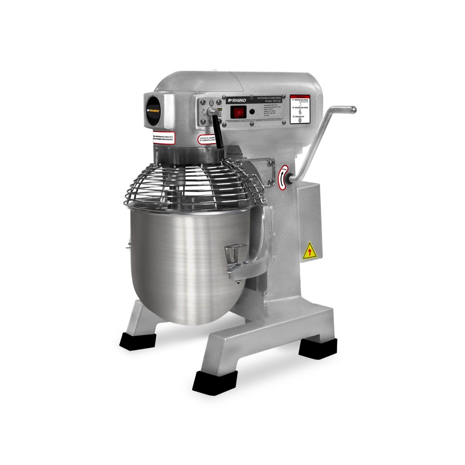 BATIDORA PLANETARIA 20L, 750W, 3 VELOCIDADES, INCLUYE PALETA, GLOBO Y GANCHO, TAZÓN ACERO INOXIDABLE CON REJA PROTECTORA MODELO BATI-20