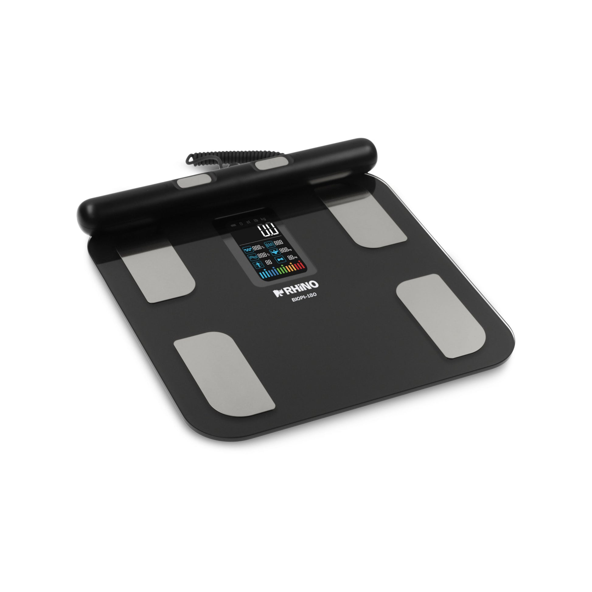 BÁSCULA CORPORAL Y DE HOGAR 180KG / 100G, APP CON INDICADORES DE PESO, BLUETOOTH, BACKLIGHT, PESA EN KG Y LB, PLATO VIDRIO TEMPLADO 30 X 30CM MODELO BIOPI-180