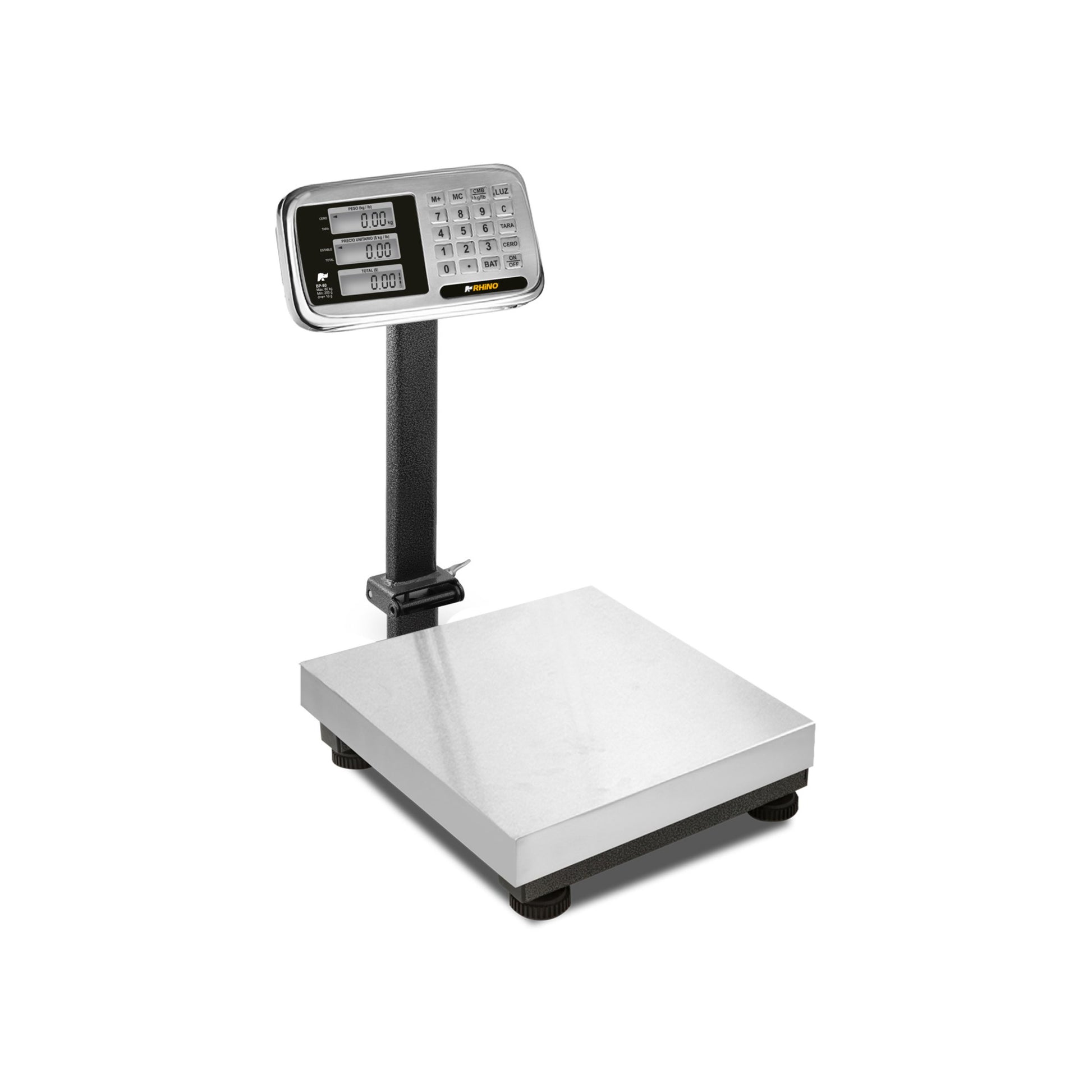 BÁSCULA DE PLATAFORMA 80KG / 10G, PLEGABLE, ACERO INOXIDABLE, INDICADOR CON PANTALLAS DE USUARIO Y CLIENTE, PLATAFORMA 31 X 45CM MODELO BP-80