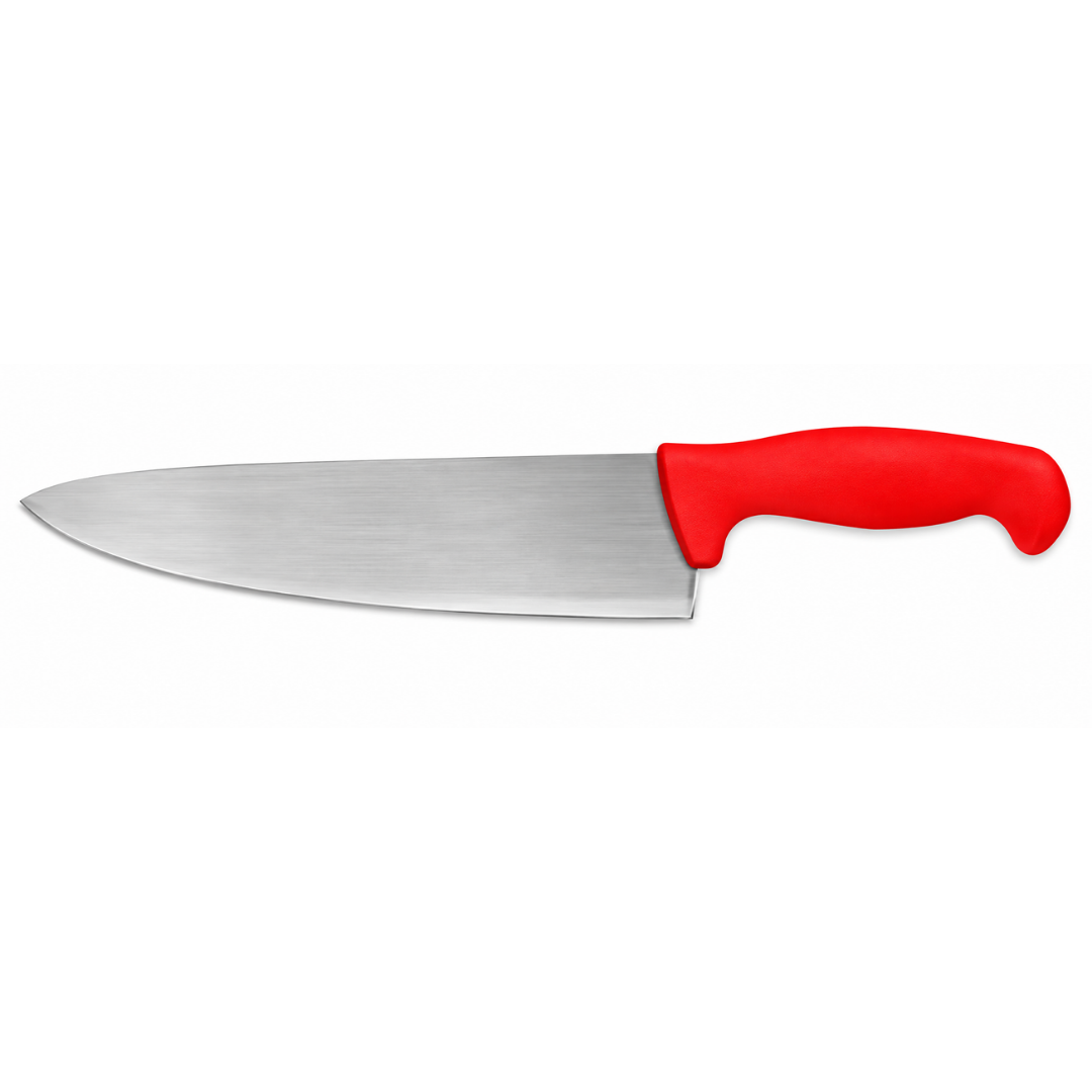 CUCHILLO CHEF 10”, FILO PROFESIONAL, MANGO ERGONÓMICO, COLOR ROJO MODELO CACHE-10R
