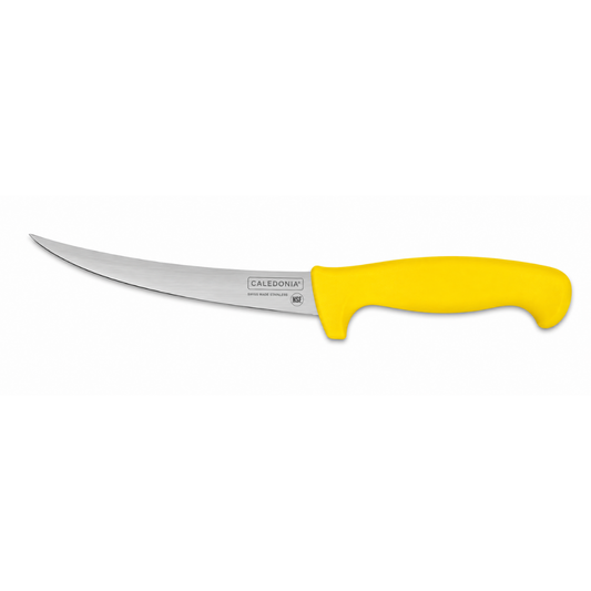 CUCHILLO DESHUESADOR CURVO 6”, FILO PROFESIONAL, MANGO ERGONÓMICO, COLOR AMARILLO. MODELO CADEC-6A