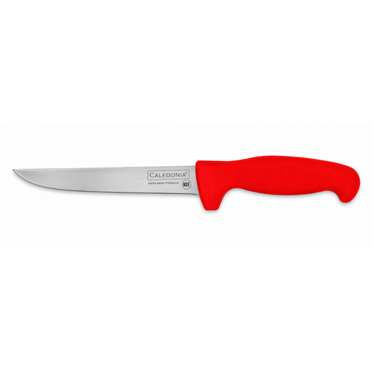 CUCHILLO DESHUESADOR RECTO 8”, FILO PROFESIONAL, MANGO ERGONÓMICO, COLOR ROJO MODELO CADER-8R